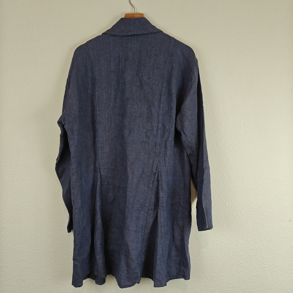 FLAX Jeanne Engelhart VTG 100% Linen Long Sleeve Jacket Pockets Blue Button M - Picture 11 of 13